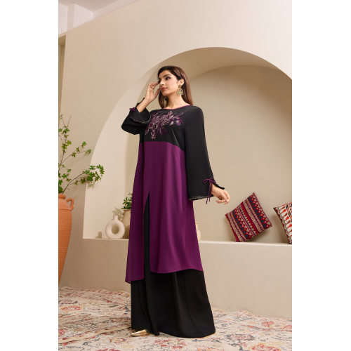 بنفش مشکی سه بعدی گل دوزی عبای