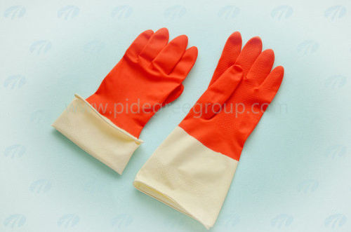 Flock Lined, Colored, Soft, Beaded Cuff, Finger Surface And Durable Latex Household Gloves