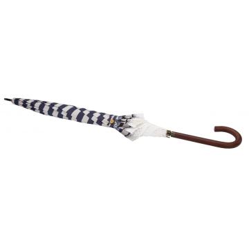 Navy Stripe Straight Dome Paraply With Spets
