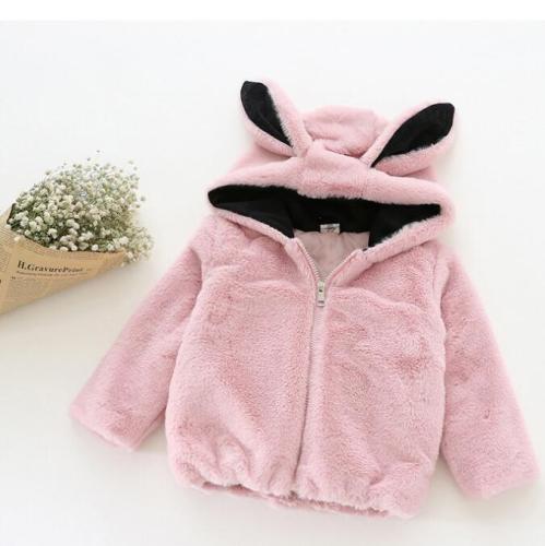 Nouveau manteau de fausse fourrure de lapin des enfants des enfants tridimensionnels oreilles belle automne et hiver coton