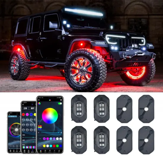 Pods LED waterproof rock light RGB multicolor APP blueteeth control car underbody rgb led rock light Led Rock Light Rgb