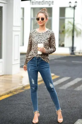 Hot Sale Leopard Print Women's Long-sleeved T-shirt