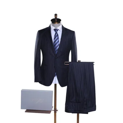 Best Quality Chinese brand wool fabrics business suit blue stripes mens regular fit suits