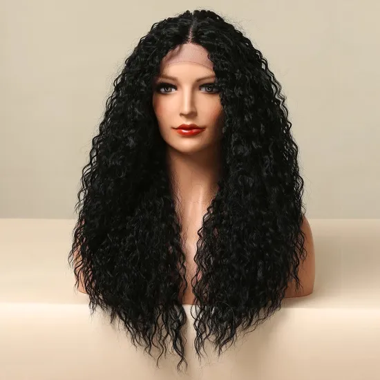 Water wave  lace front  Wig Heat Resist Fiber Soft Long water curly wave  Wig For Black Women Synthetic curly  Lace Front Wigs