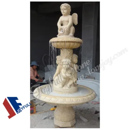 Carved red marble fountain with angel carvings, fountain with cherubs