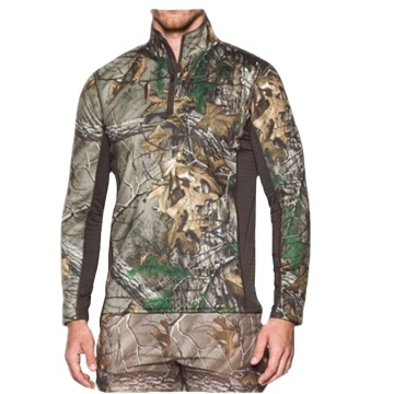 Men's Merino Wool Camouflage 1/4 Zip Base Layer Outdoor Uniform Tee Shirt