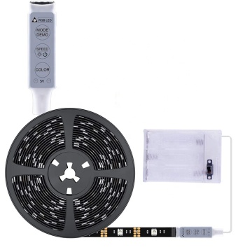 RGB LED Strip Light 2M 60LEDS 4.5V แบตเตอรี่ขับเคลื่อนด้วยรีโมทควบคุม