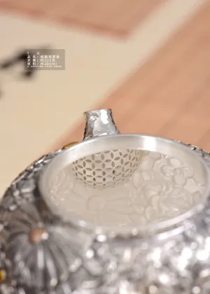 Luxury Silver Tea Pot Featuring Floral Motifs