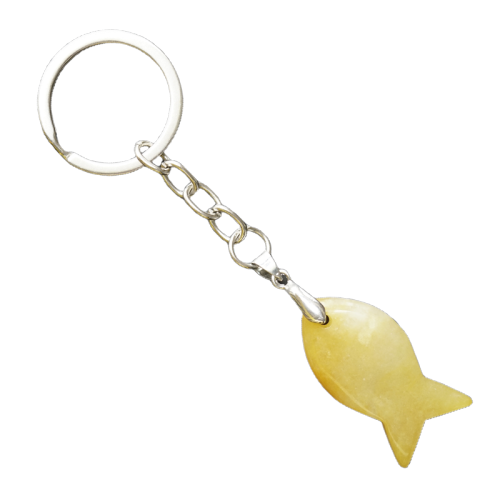 Natural Stone Fish Pendant Key Chain Gemstone Animal Key Ring Approx 20X38MM)