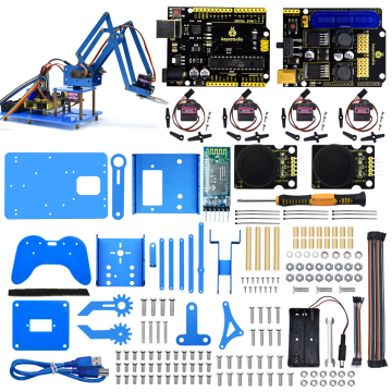 4 Axis Mini Desktop Robot Arm Kit: Joystick Controlled Metallic Robot Arm Learning Starter Kit for Arduino