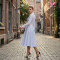 Abito longuette a trapezio a righe blu-bianche
