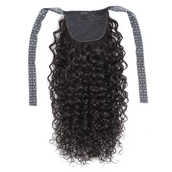 Wholesale Pony tails Hair Extensions, 100% Human Hair Double Drawn Natural Wrap Around Drawstring Straight Ponytail Hair