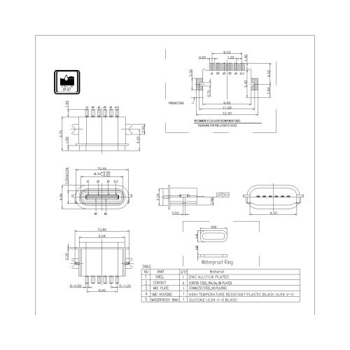 6P Female Waterproof 90° SMT Offset Type