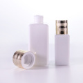 Opal white square bottles with aluminium screw caps