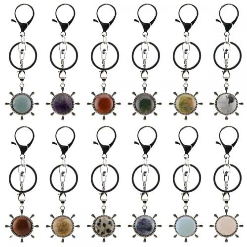 Natural Stone 20MM CAB Silver Alloy Rudder Key Rings Gemstone Crystal Rudder Key Chains Anniversary Gift