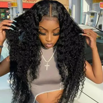 Virgin brazilian human hair wig vendors wholesale natural black curly wave T part lace front human hair wigs for black women