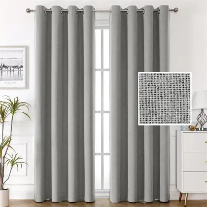 Faux Linen Textured Curtains Double Face Linen Look Soundproof Window 100% Blackout Curtains for Living Room Bedroom