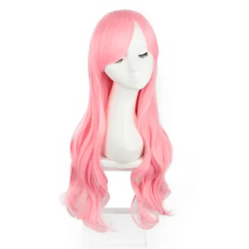 Inclined Bangs Heat Resistant Natural Wholesale Cheap Price Pink Crazy  Long Body Wave Cosplay For Party Synthetic Wigs