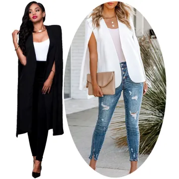 White Long Cape Blazer Black Cloak Split Sleeve Women's Designer Suit Jacket