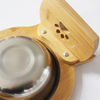 Bamboo Wood Elevated Cat Bowls Pet Feeder