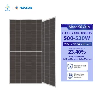 Huasun Solar Perovskite High-Power Bifacial HJT Half Cell PV Panels: 500W, 505W, 510W, 515W, 520W Modules