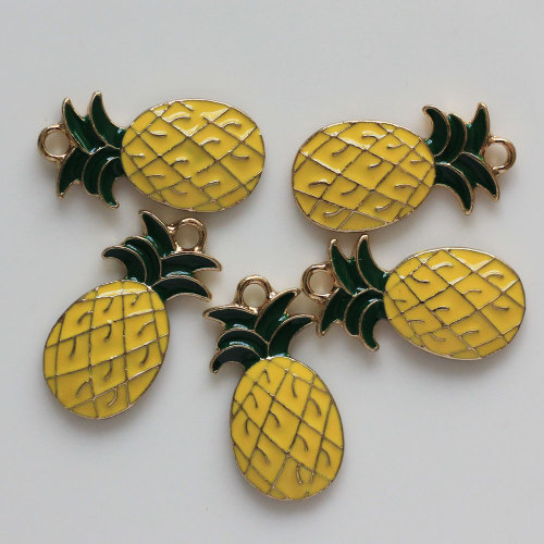 Alloy Color Painted Artificial Pineapple Fruit Beads Yellow Gold Back Cute Top Hole Metallic Beads for Decoration