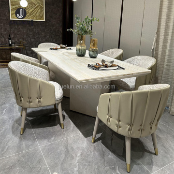 Moderne klinknagel rechthoek crème kleur eettafel ingesteld voor 6