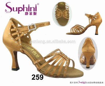 popular multi strap crystal stone satin middle heel comfortable and fashionable ladies latin salsa dance shoes