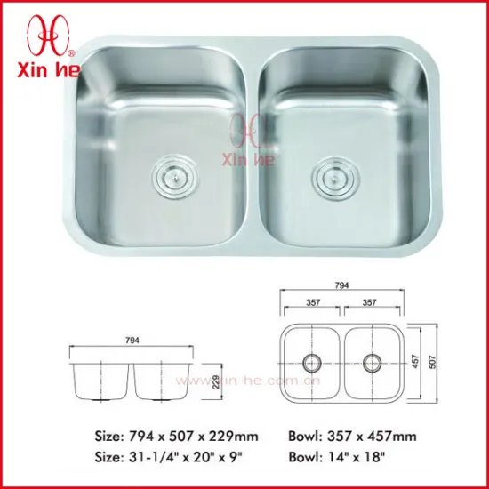 304 double bowls 50/50 stainless steel square kitchen sink