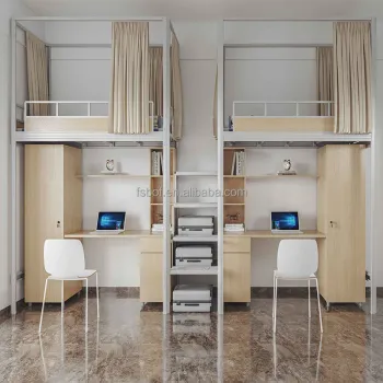Adult Student Metal Bunk Bed with Wardrobe and Computer Desk