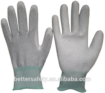 White Carbon Nylon Coated PU touch screen gloves made in china