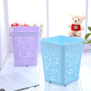 Flower design Trash can office square plastic waste bin in purple