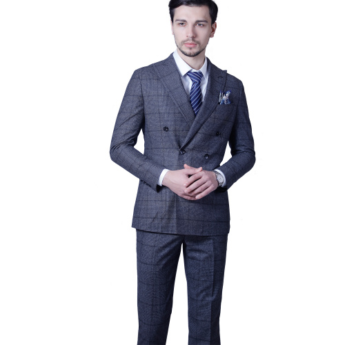 100% Wool Plaid Dark Grey Business Slim Suits