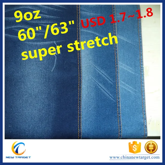 9oz satin 160cm super stretch denim fabric
