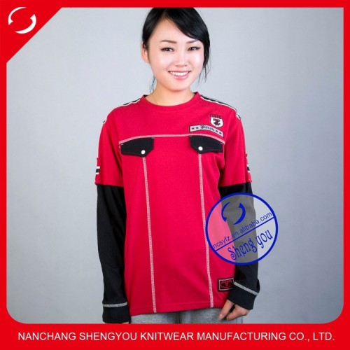 China supplier custom women t shirt with embroidery badge and epaulet
