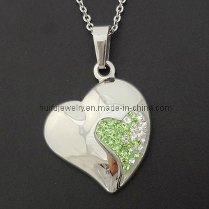 Olive Green Glue Stone Heart Necklace for Summer