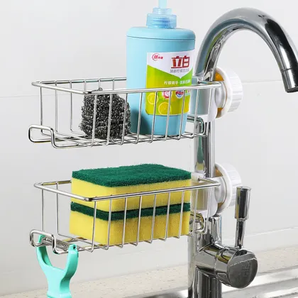 Faucet Stainless Steel Metal Storage Racks Adjustable Sink Sponge Draining Rack Kitchen