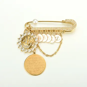 4 Qul Ayatul Kursi Allah Zirconia Stroller Pin: Islamic Jewelry for Faithful Expression