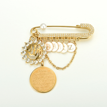 4 Qul Ayatul Kursi Allah Zirconia Stroller Pin: Islamic Jewelry for Faithful Expression