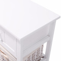 White Wood Night Stand Storage Drawer 2 Baskets