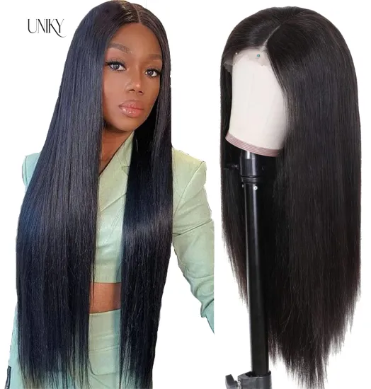 Uniky Vigorous double drawn for sale 100 fringes raw real for black women bone straight lace human hair wigs lace front straight