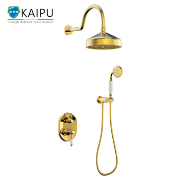 Luxury Polished Gold Shower System with Rainfall Head and Handheld Spray – Factory Direct