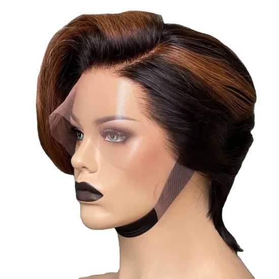 Joywigs Human Hair Lace Front Wig: 8-inch Pixie Cut, Ombre Color with 150% Density - Brazilian Hair Option