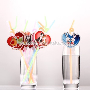 Festival Disposable Drinking Paper Straws Set With Attachable Tag Card Animal With Heart