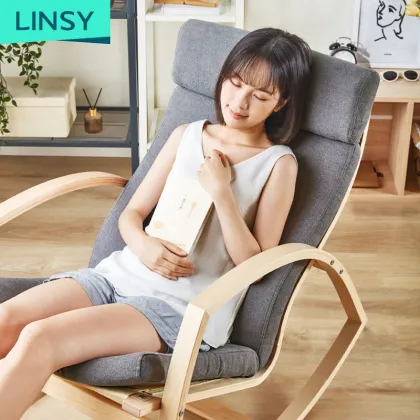 Linsy Bentwood Leisure Single Seater Beige Fabric Rocking Chair