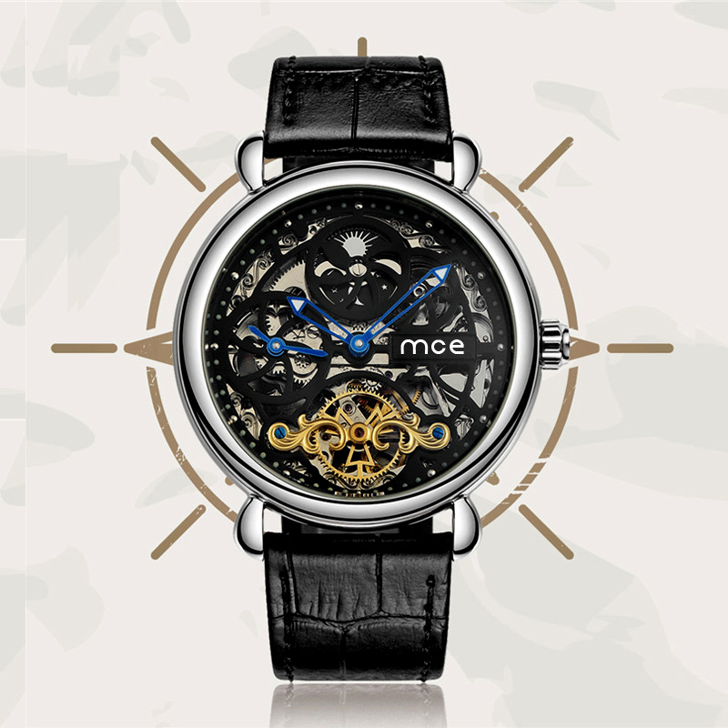 Genuine Leather Fashion Luxury Skeleton Wrist Watch