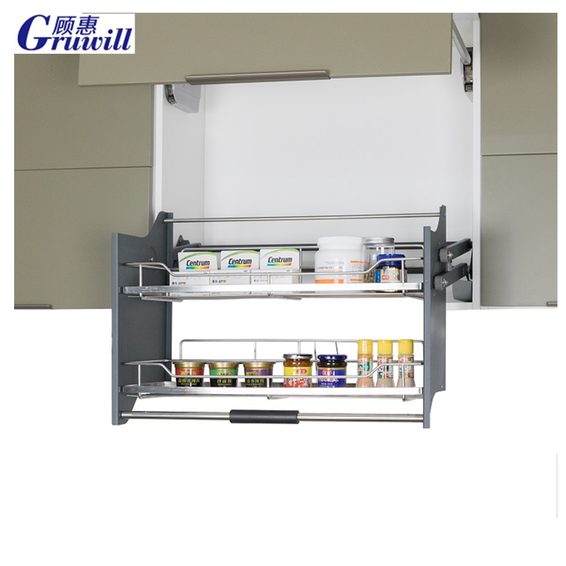 Kitchen Wall Cabinet Pull Down Shelving Storage Pull Down Basket Shelving Wire Elevator Basket1