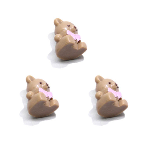 Kawaii Flat Back Resin Bear with Bowknot Pendant Charms Dollhouse Pretty Toys Kids Hairclips Head Accessories