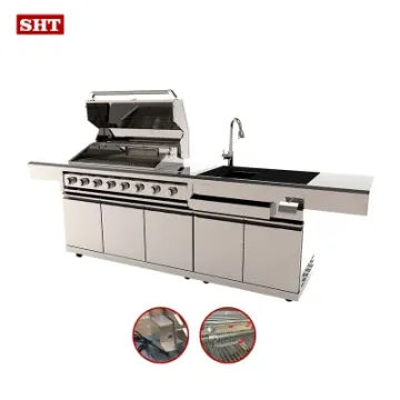 Open Outdoor Kitchen Island Modern BBQ Grill with Sink Cabinet