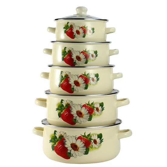 16-24cm Kitchen Accessories Strawberry Yellow Pot Enamel Cooking Pot Set Cookware Casserole